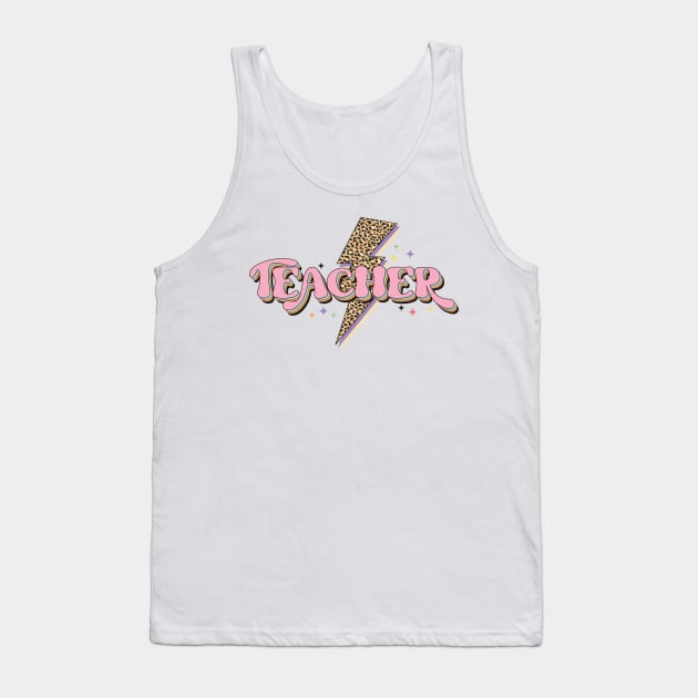 Teacher Power Design, Rainbow Lighting Bolt, Cheetah Pastel Colors Teacher T Shirt Tank Top by ThatVibe